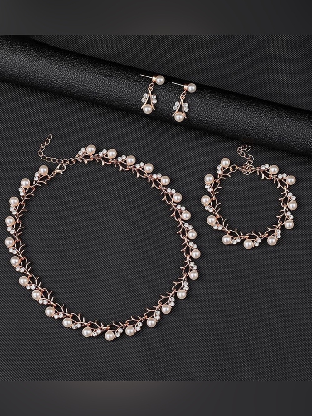 Elegant Pearl and Rose Gold Branch Necklace Set - Women Jewelry - Picture 3 of 3